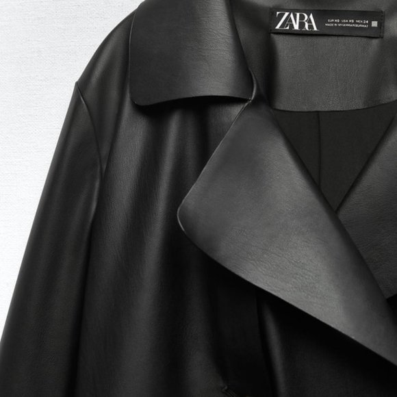 Zara black FAUX LEATHER BELTED TRENCH - Picture 2 of 5